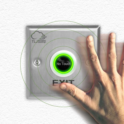 TLJ no-touch exit sensor on wall with hand hovering